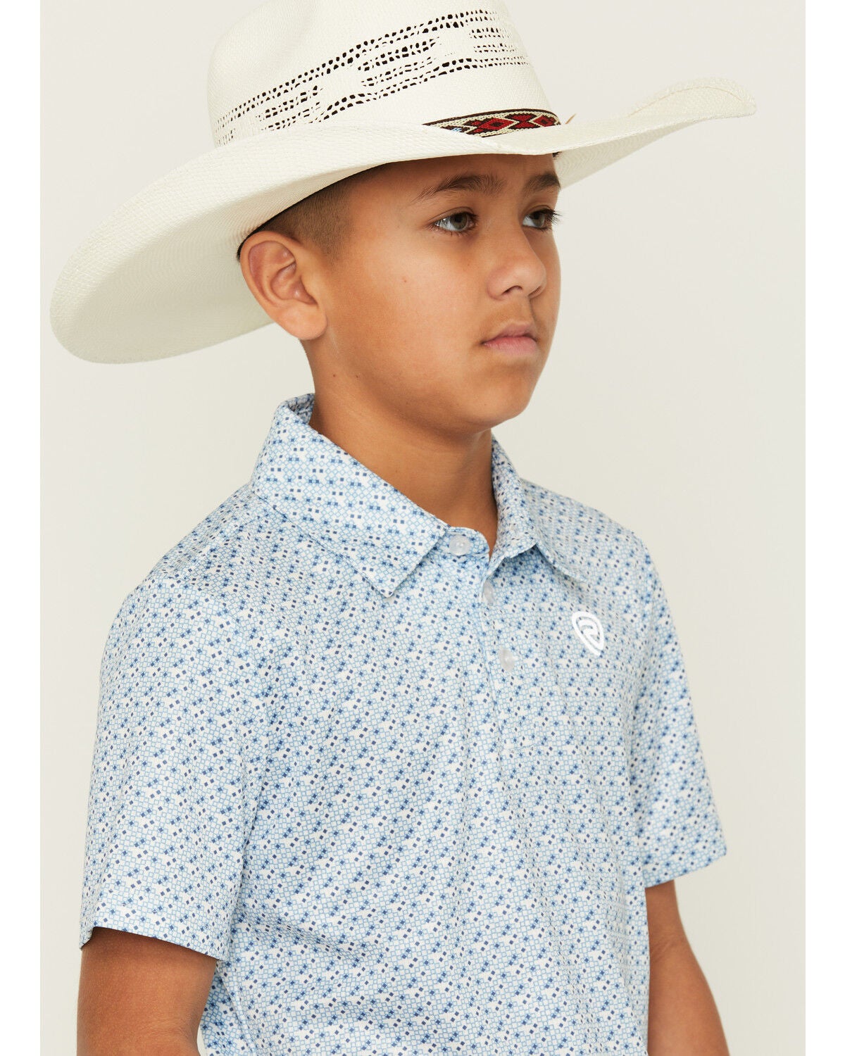 Image #2 - Rock & Roll Denim Boys' Geo Print Short Sleeve Button-Down Polo, Blue, hi-res