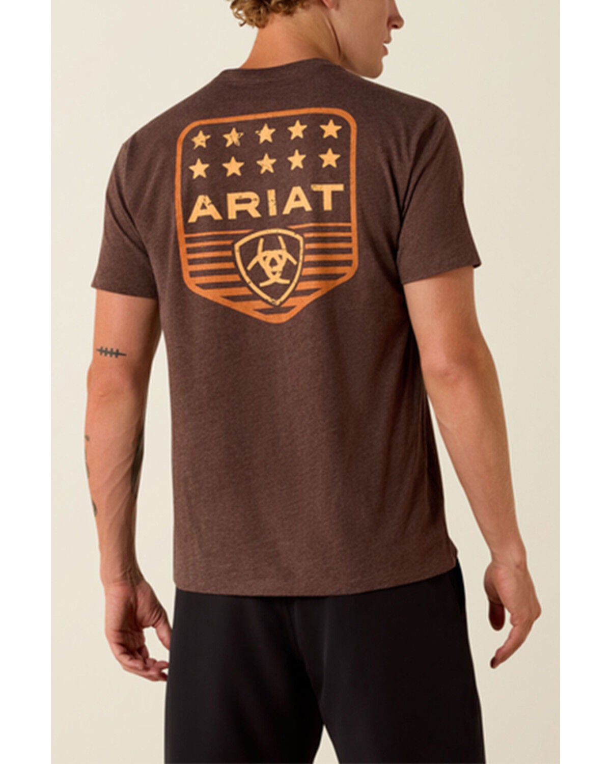 Image #1 - Ariat Men's Logo Patriotic Badge Short Sleeve Graphic T-Shirt, Brown, hi-res