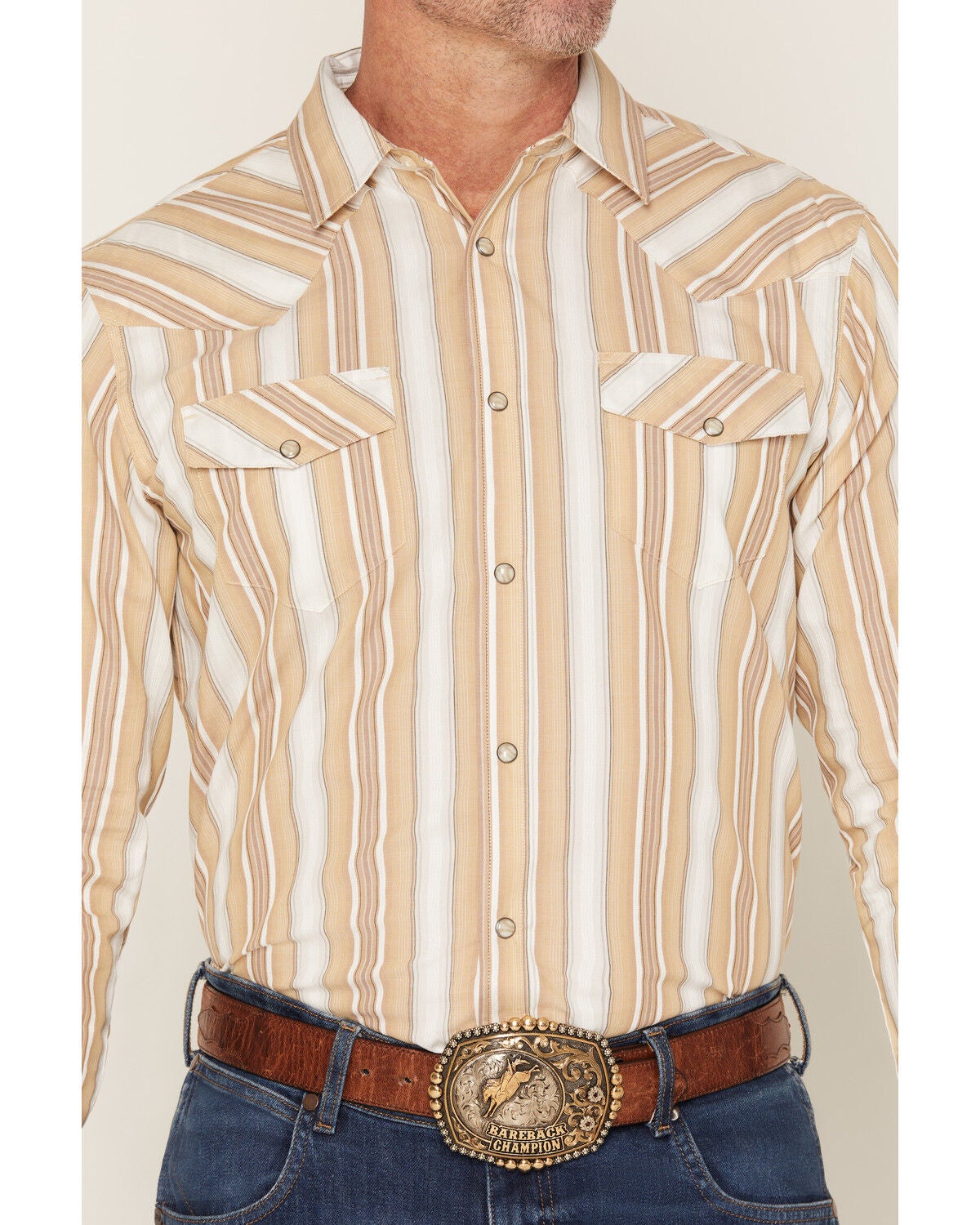 Image #3 - Gibson Trading Co Men's Dustline Striped Long Sleeve Snap Western Shirt - Tall, Lt Brown, hi-res