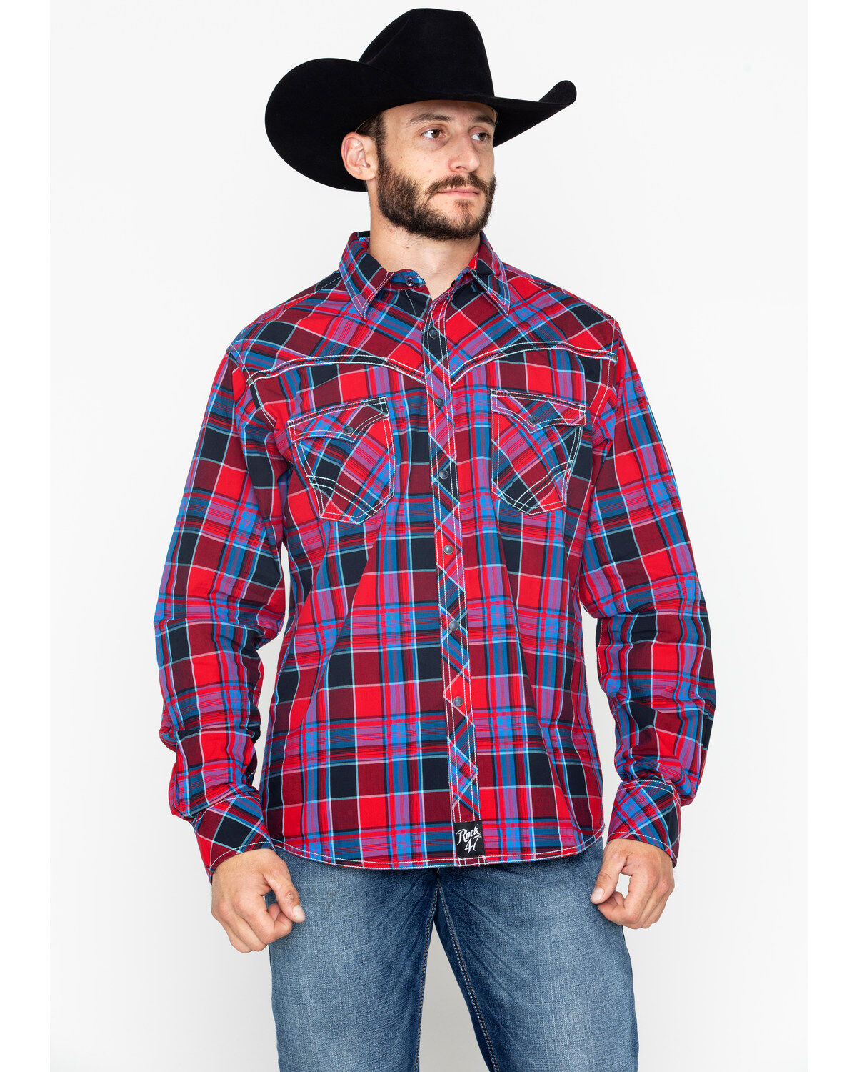 Image #5 - Rock 47 by Wrangler Men's Classic Large Plaid Print Long Sleeve Snap Western Shirt, , hi-res