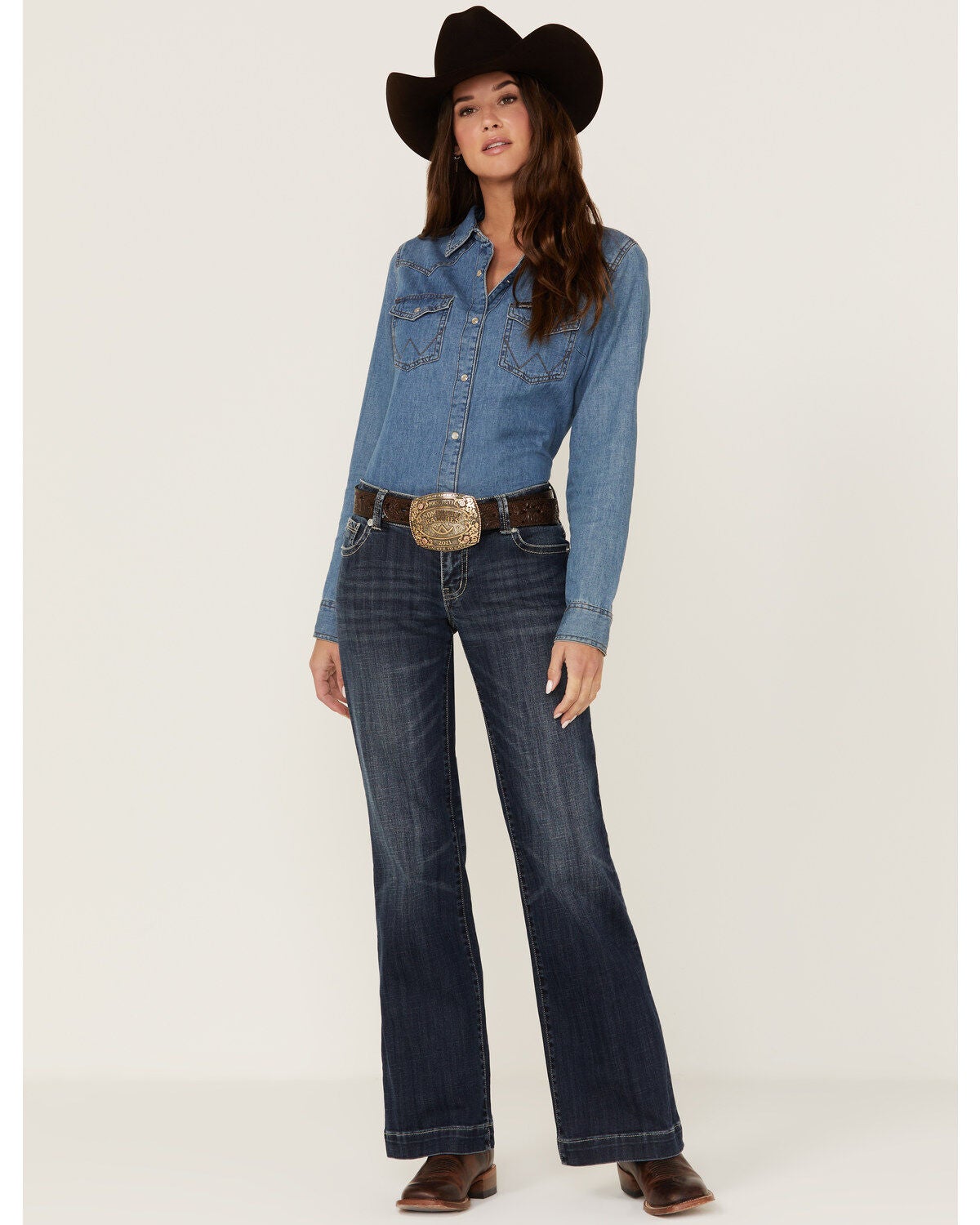 Image #1 - Stetson Women's 214 Trouser Flare Jeans, Blue, hi-res