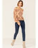 Flying Tomato Women's Boho Print Cold Shoulder Top, Brown, hi-res