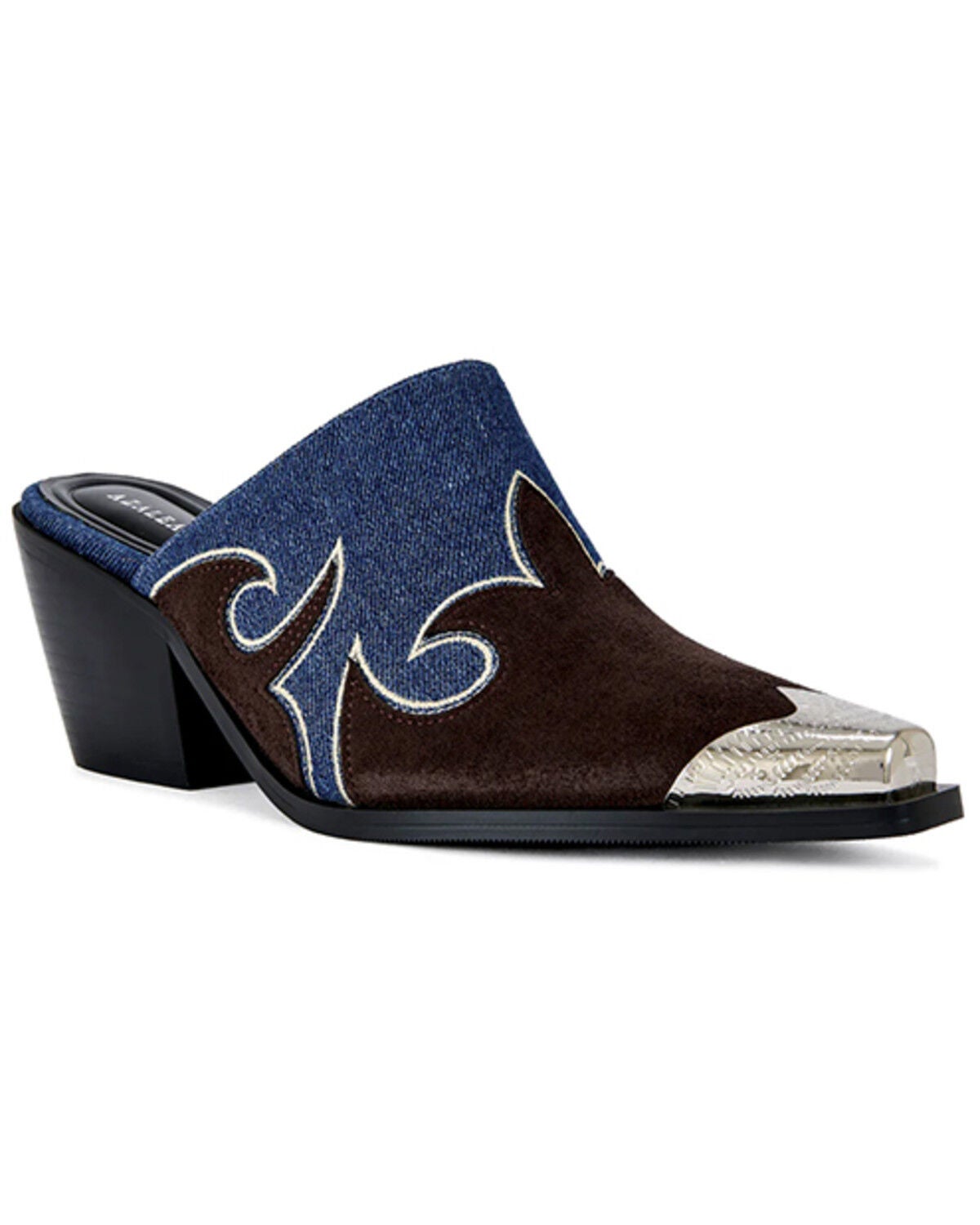 Azalea Wang Women's Cecily Denim Western Mules, Blue, hi-res