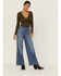 Lush Women's Olive Long Sleeve Cross Front Ribbed Knit Surplice Top, Olive, hi-res