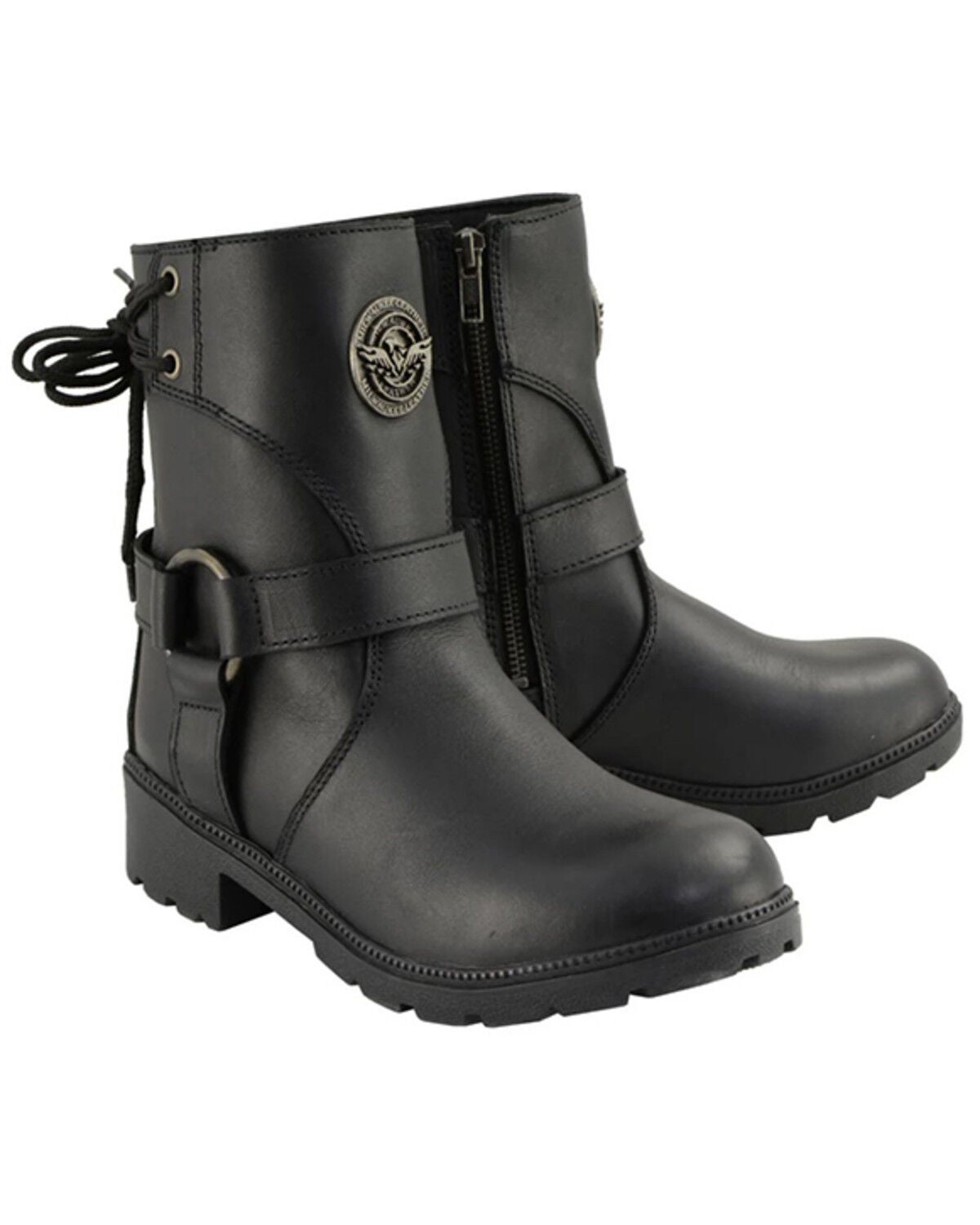 Milwaukee Leather Women's Harness Zip-Up Motorcycle Boots - Round Toe, Black, hi-res