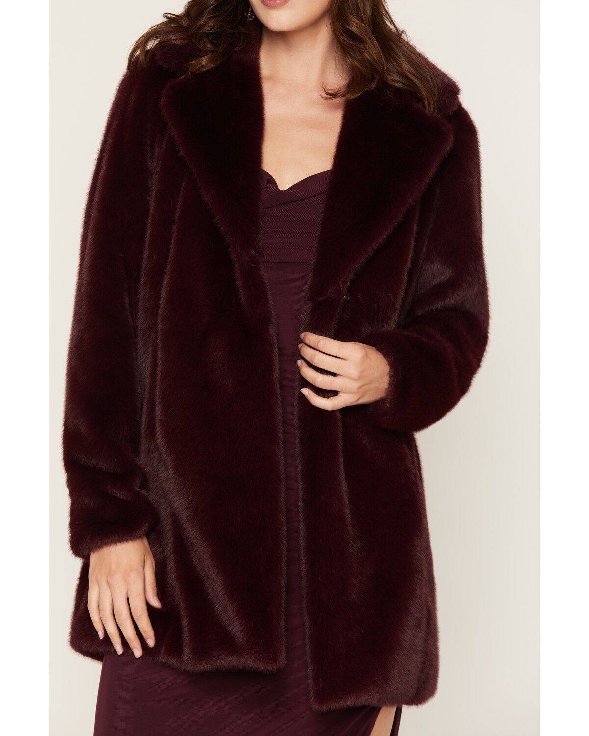 Image #2 - Shyanne Women's Elowen Faux Fur Snap Coat, Maroon, hi-res