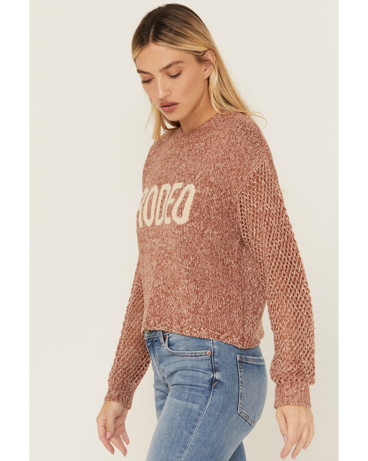 Image #2 - White Crow Women's Rodeo Open Weave Long Sleeve Sweater, Rust Copper, hi-res