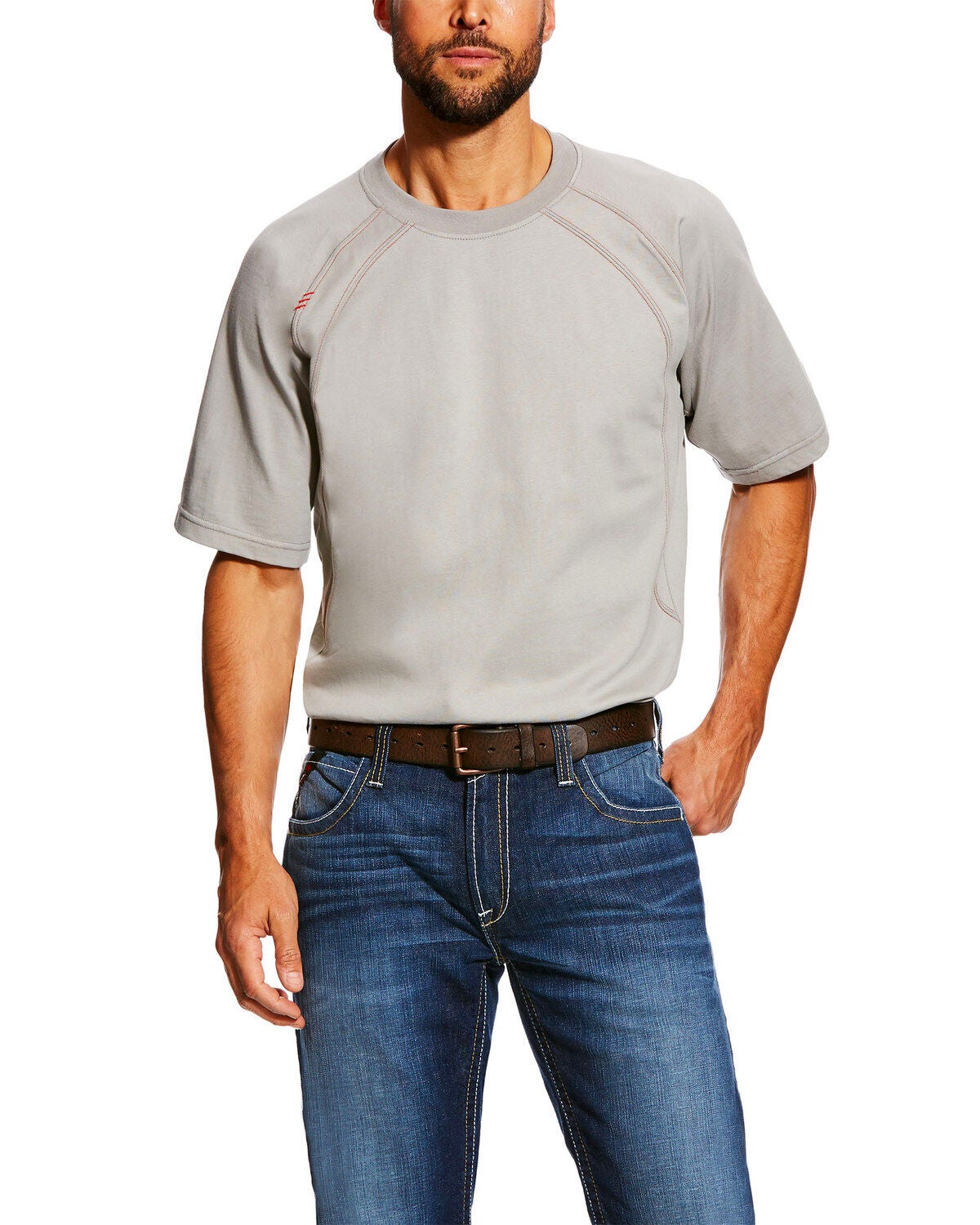 Ariat Men's FR Short Sleeve Crew Work Shirt, Grey, hi-res