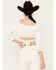 Beyond The Radar Women's Faux Suede Tie Back Top, Ivory, hi-res