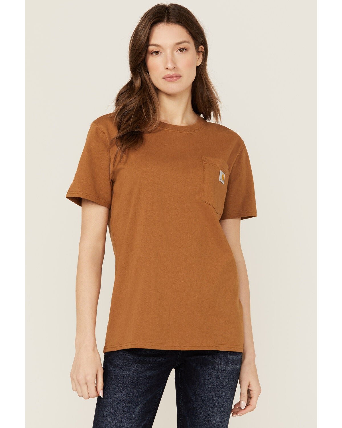 Carhartt Women's Loose Fit Heavyweight Short Sleeve Pocket Tee, Tan, hi-res