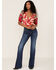 Band of the Free Women's Beautiful Noise Floral Print Crop Top, Red, hi-res