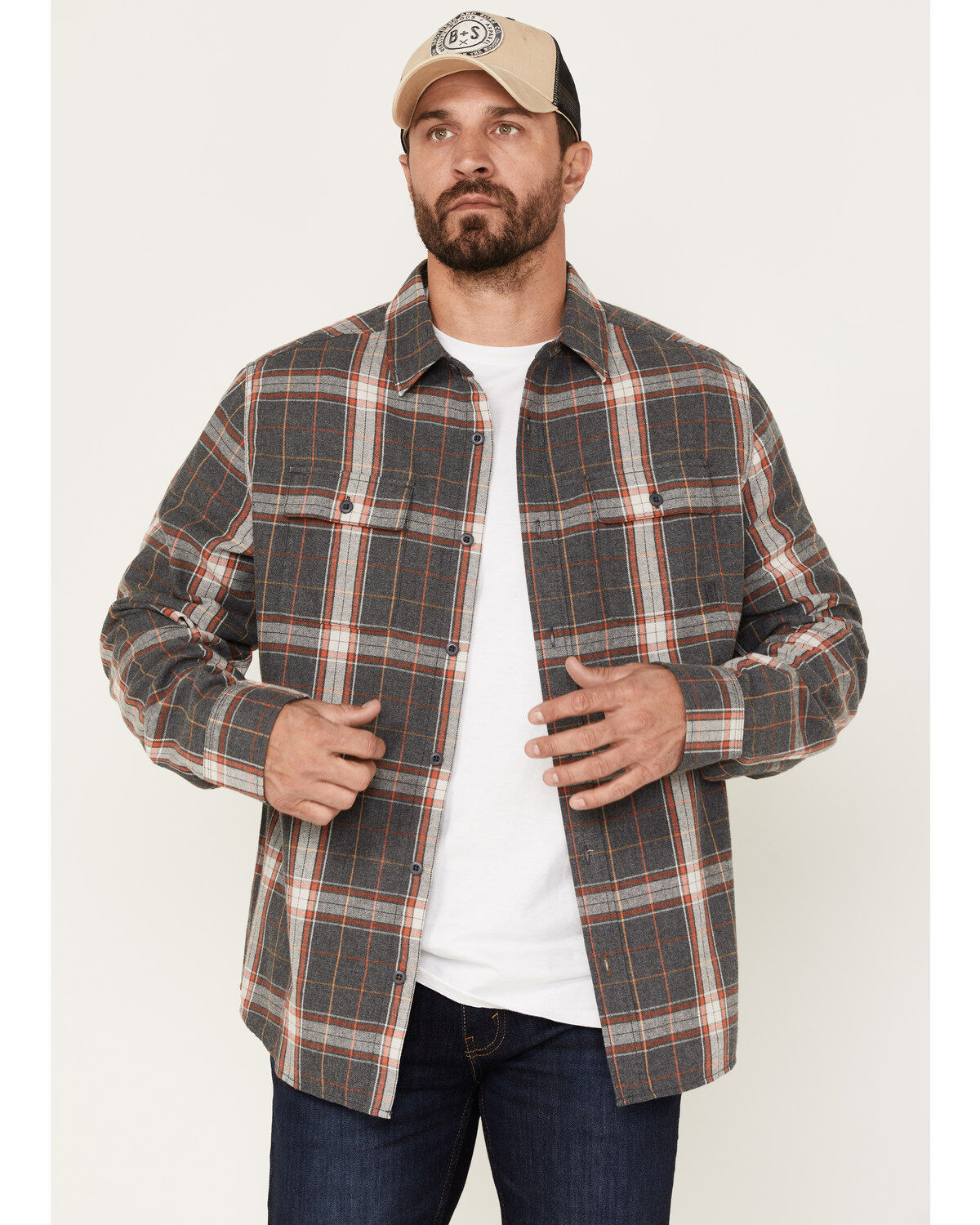Image #1 - Brothers and Sons Men's Everyday Plaid Print Long Sleeve Button Down Flannel Shirt, Charcoal, hi-res
