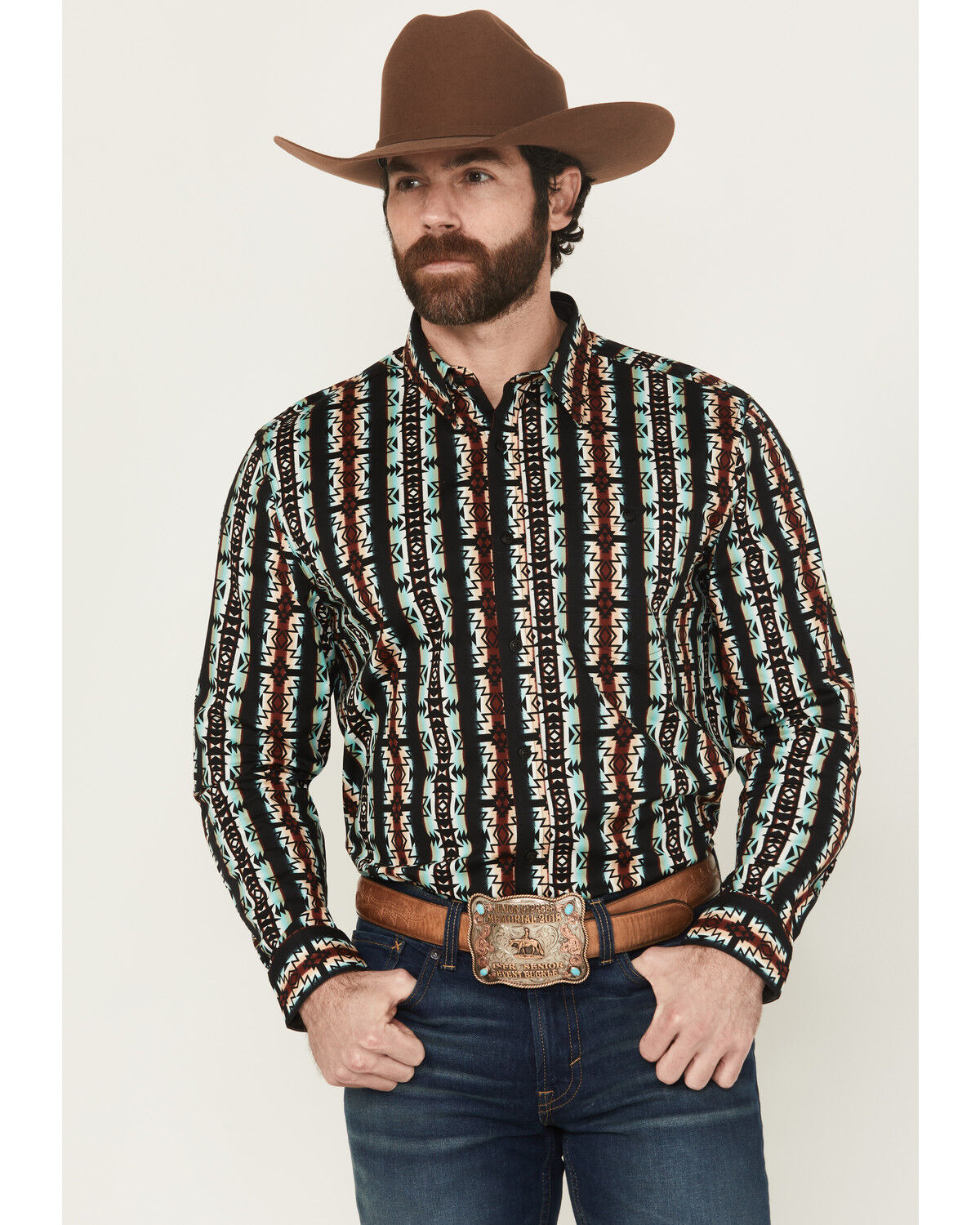 RANK 45® Men´s Fargo Southwestern Striped Long Sleeve Button-Down Stretch WesternShirt