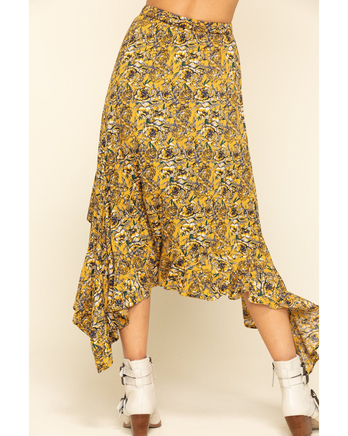 Image #2 - Rock & Roll Denim Women's Mustard Floral Hanky Skirt, , hi-res
