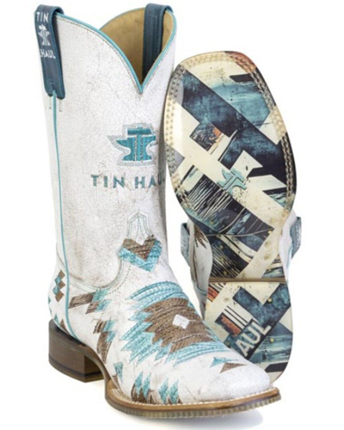 Image #2 - Tin Haul Women's Twisted Southwestern Print Western Boots - Broad Square Toe, White, hi-res