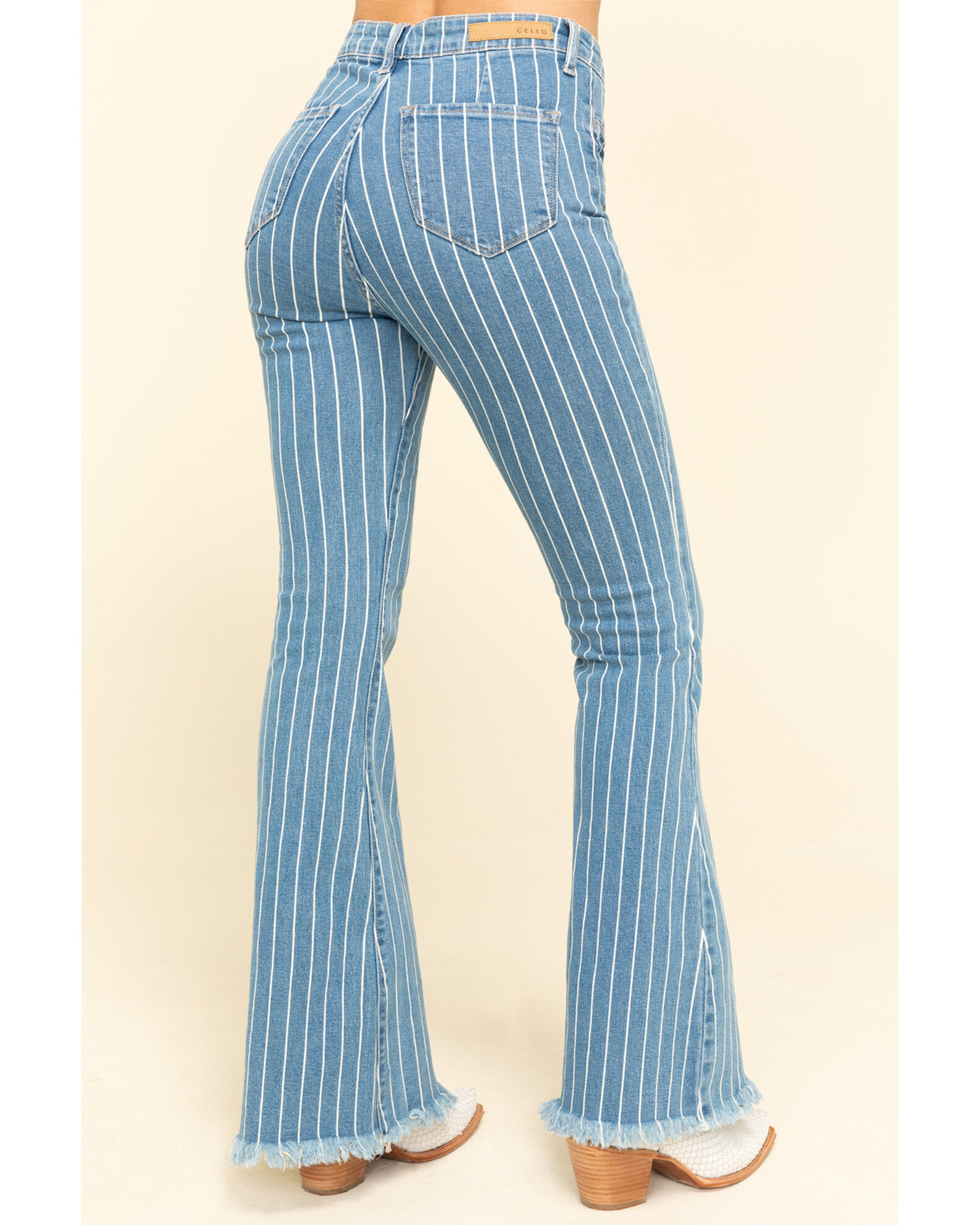 Cello Women's Wash Pinstripe High Rise Flare Jeans | Boot Barn