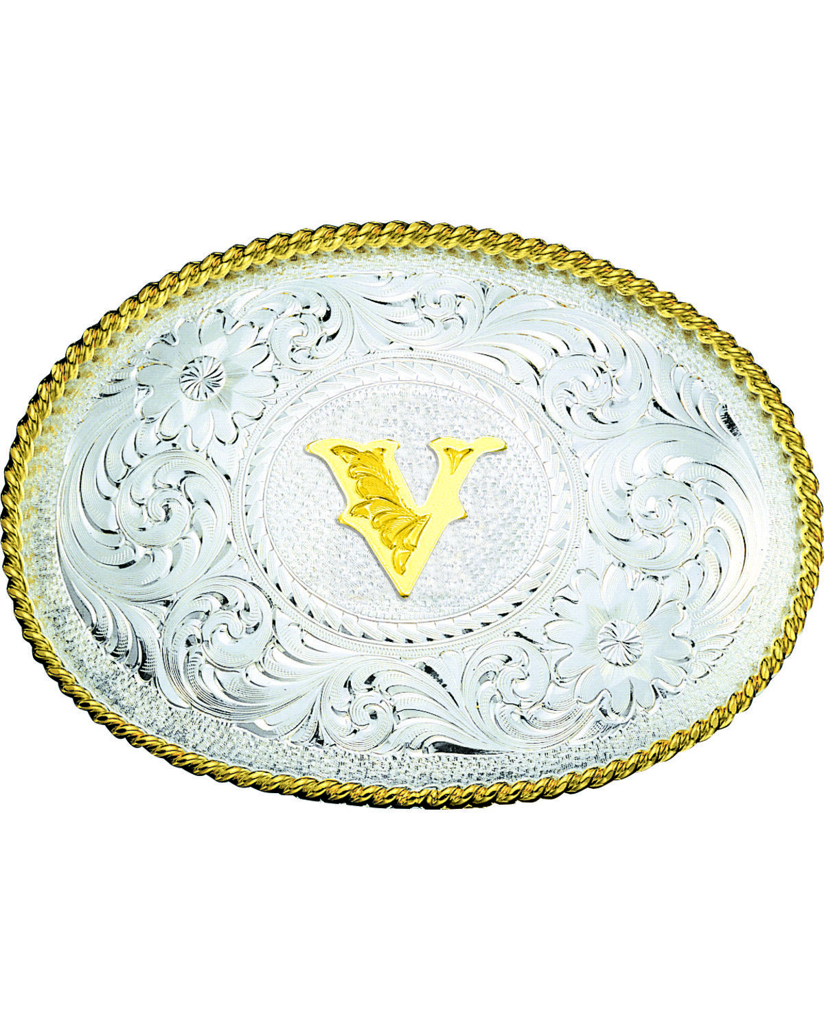 Image #1 - Montana Silversmiths Engraved Initial V Western Belt Buckle, Multi, hi-res