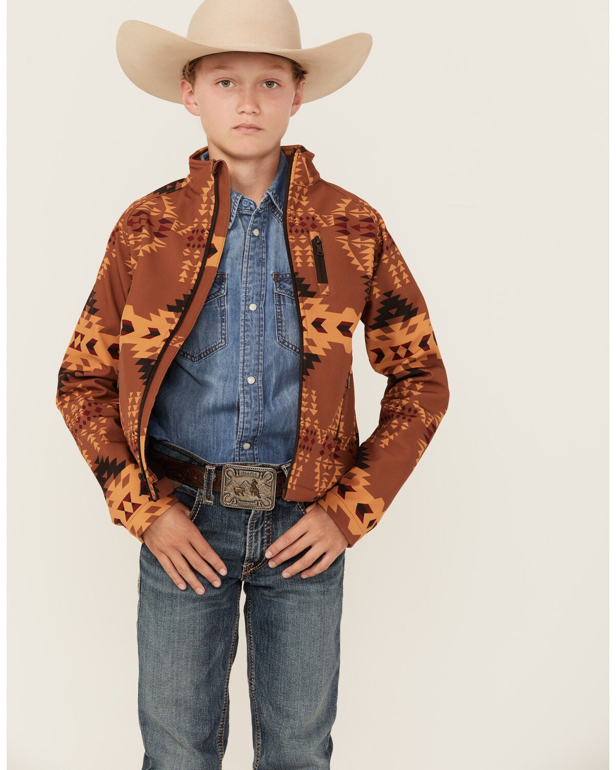 Cody James Boys' Stampede Southwestern Print Softshell Jacket, Tan, hi-res