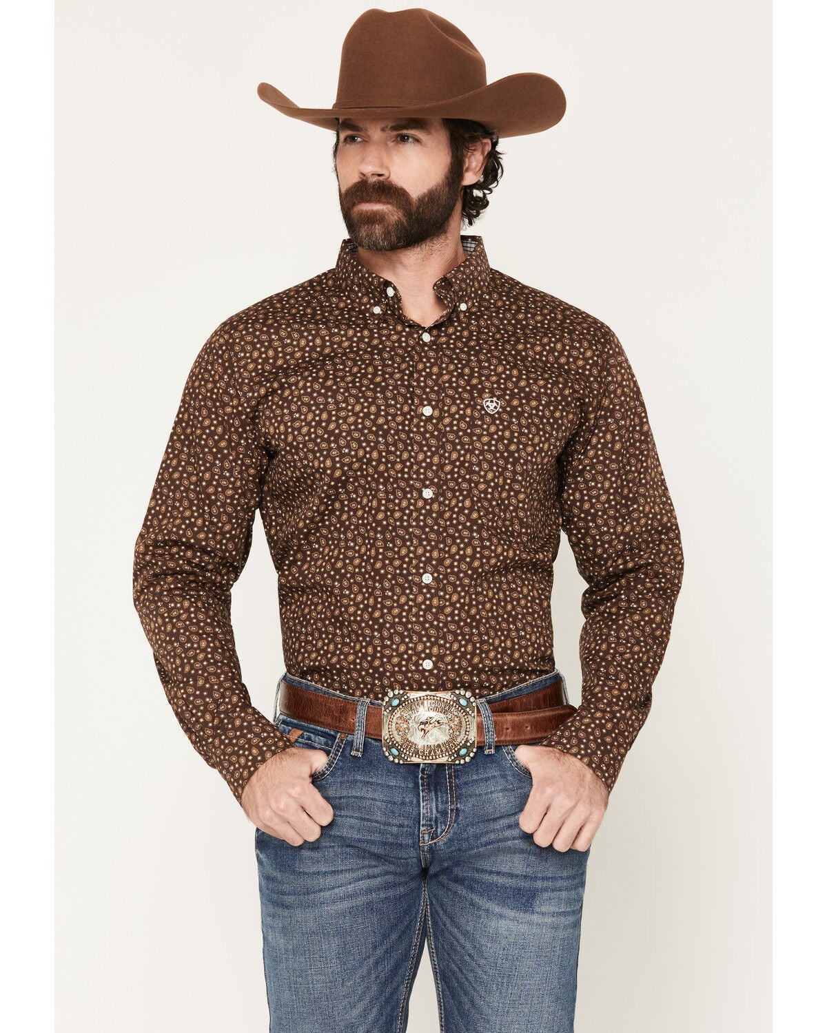 Image #1 - Ariat Men's Raven Wrinkle Free Paisley Print Long Sleeve Button-Down Western Shirt, Brown, hi-res
