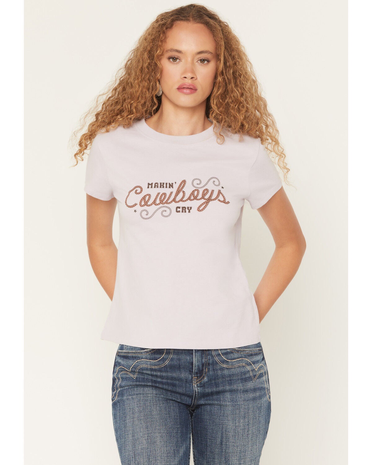 Idyllwind Women's Makin' Cowboys Cry Short Sleeve Graphic Baby Tee, Lilac, hi-res