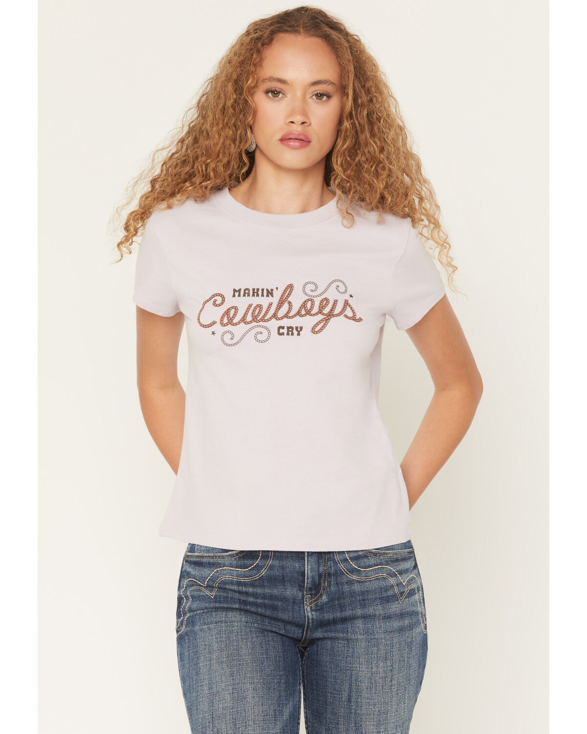 Image #1 - Idyllwind Women's Makin' Cowboys Cry Short Sleeve Graphic Baby Tee, Lilac, hi-res