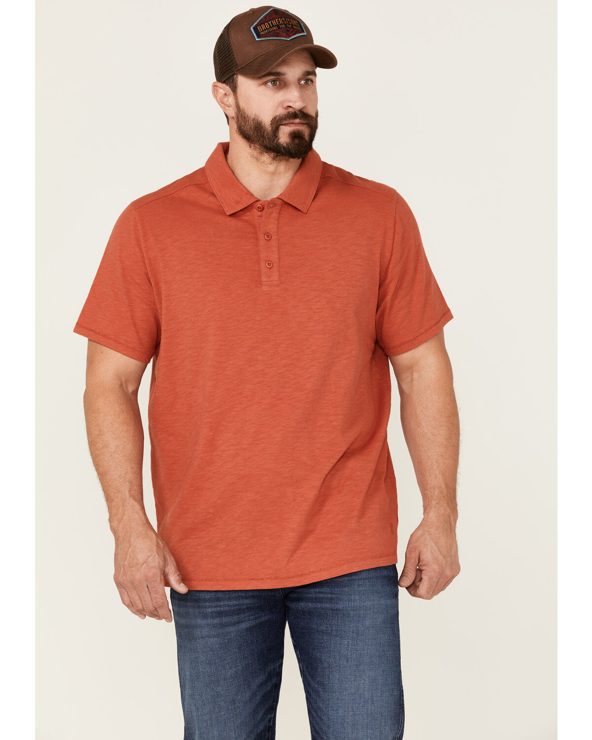 Image #1 - Brothers and Sons Men's Slub Polo Shirt, Cherry, hi-res