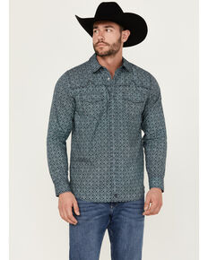 Moonshine Spirit Men's Old Fashioned Medallion Print Long Sleeve Pearl Snap Western Shirt, Navy, hi-res