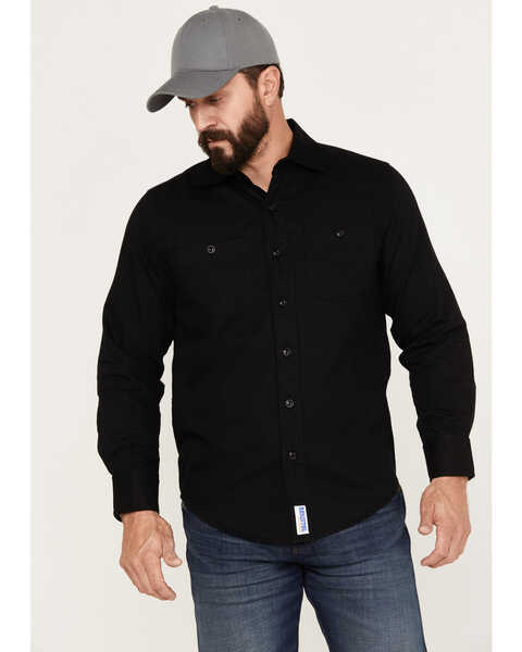Resistol Men's Aspen Plaid Solid Long Sleeve Button Down Western Shirt , Black, hi-res