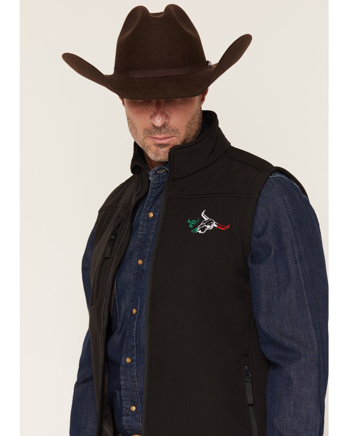 Image #3 - Cowboy Hardware Men's Hecho en Mexico Softshell Vest, Black, hi-res