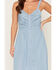 Image #3 - Lovestitch Women's Light Wash Sleeveless Snap Front Midi Dress, Light Wash, hi-res