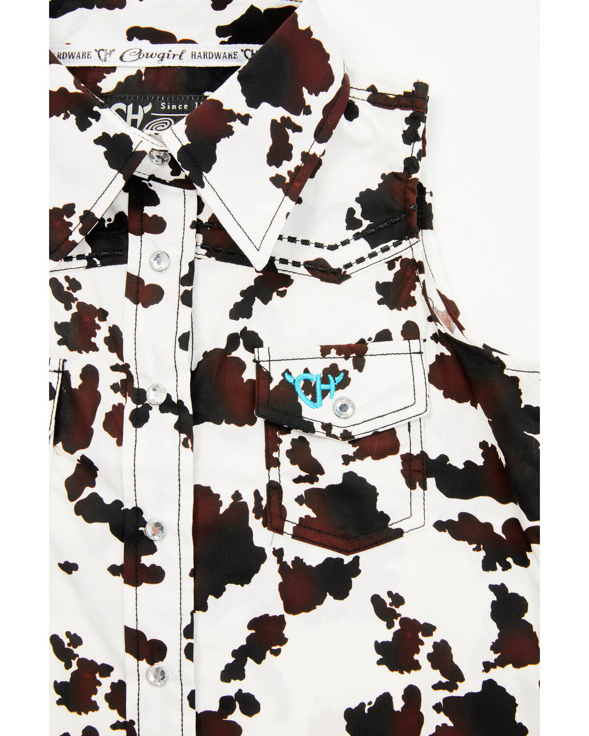 Image #2 - Cowgirl Hardware Toddler Girls' Cow Print Sleeveless Snap Western Shirt, White, hi-res
