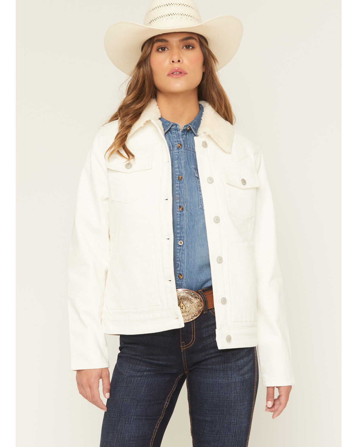 Image #1 - Shyanne Women's Sherpa Lined Denim Jacket, Off White, hi-res