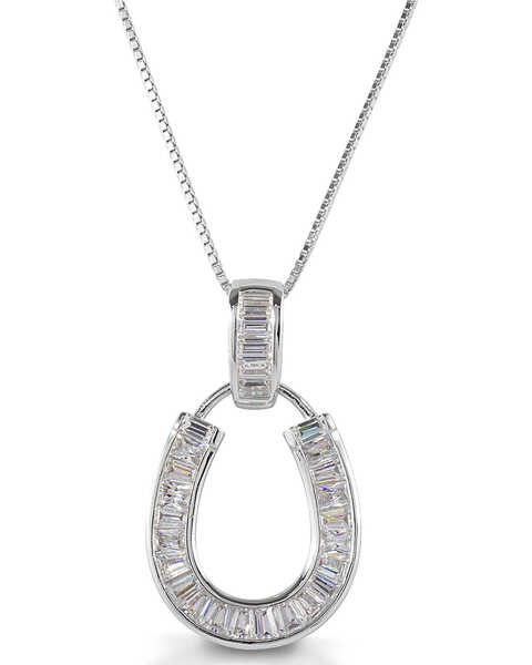 Image #1 -  Kelly Herd Women's Baguette Horseshoe Necklace , Silver, hi-res