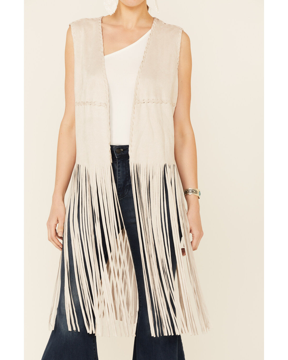 Image #3 - Fornia Women's Fringe Faux Suede Vest, Stone, hi-res
