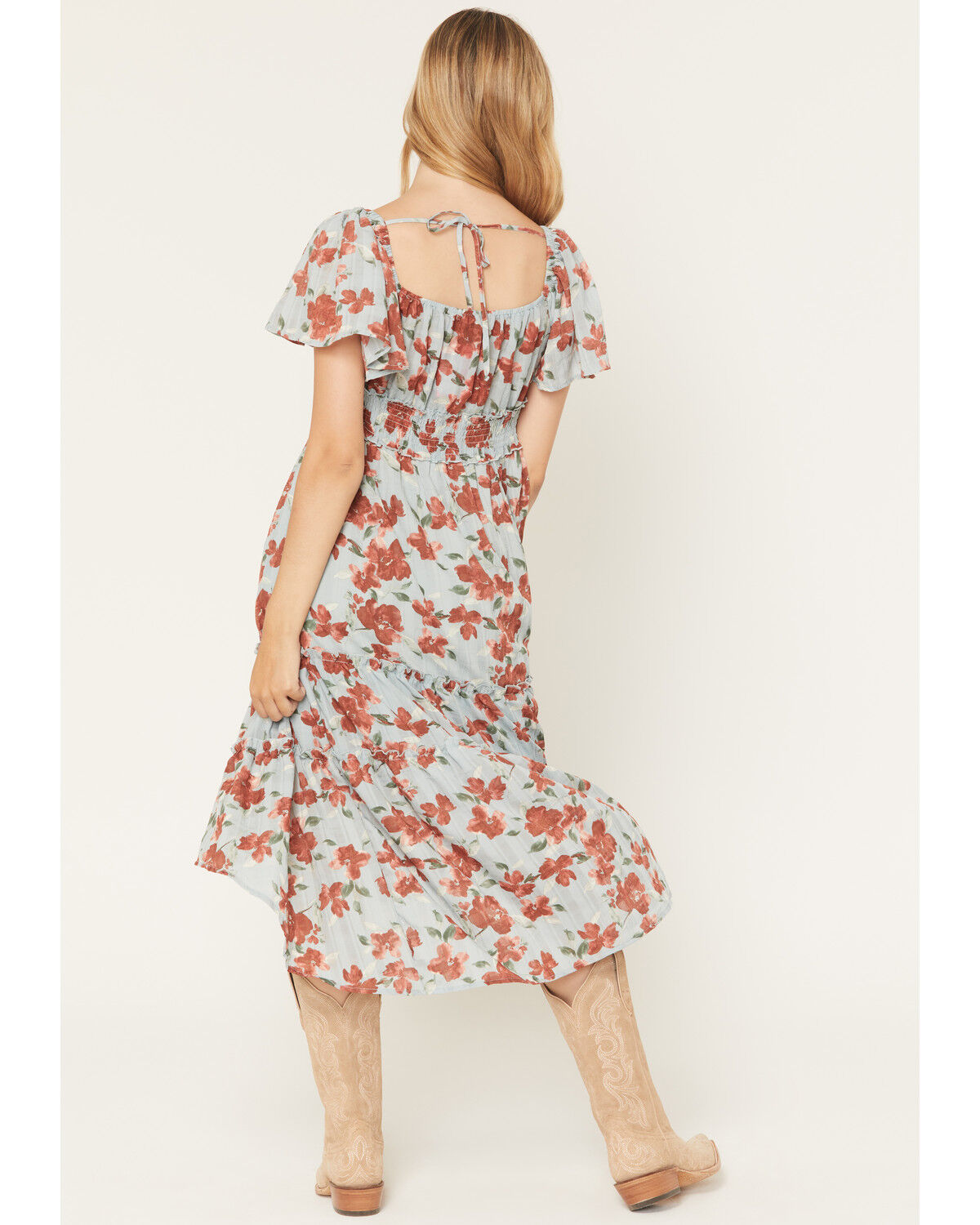 Image #4 - Wild Moss Women's Floral Print Ruffle Midi Dress, Blue, hi-res