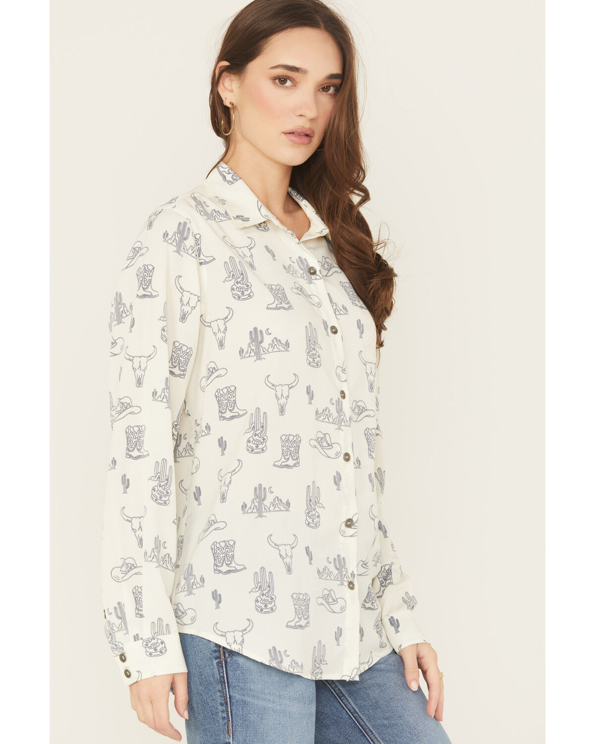 Image #2 - Ariat Women's Homestyle Deserted Print Long Sleeve Button-Down Western Shirt, White, hi-res