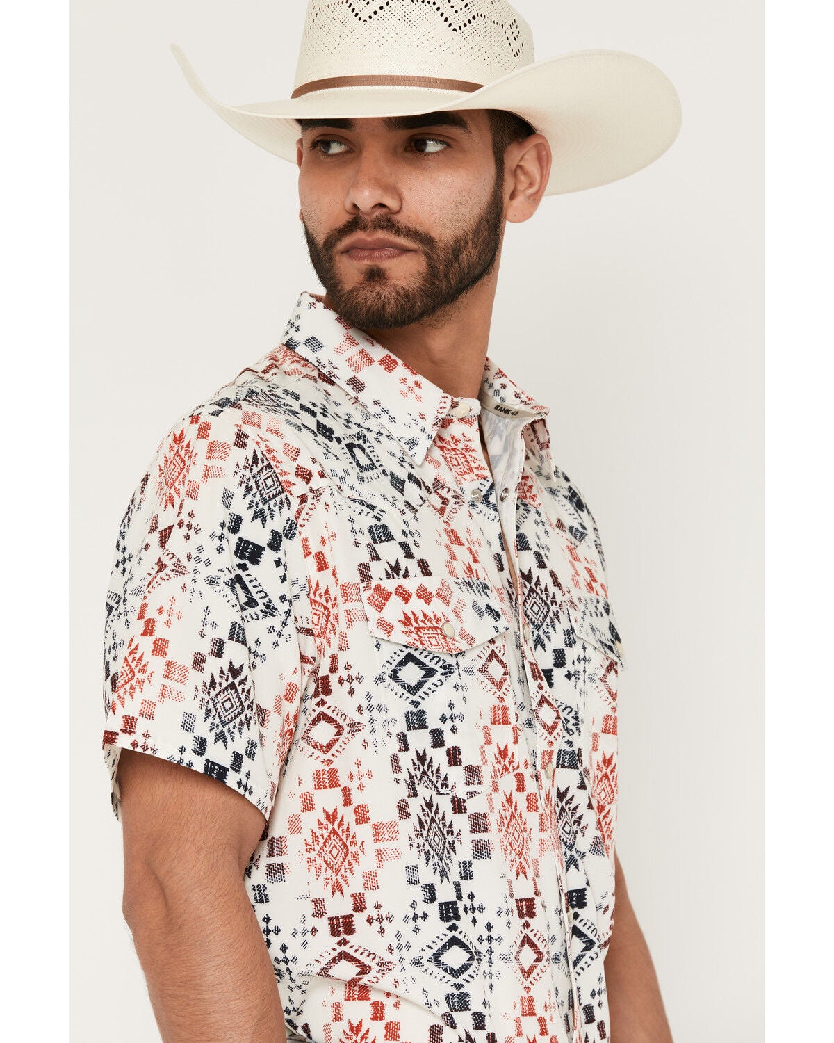 Image #2 - RANK 45&reg; Men's Everglades Southwestern Print Rodeo Tech 2.0 Short Sleeve Snap Stretch Western Shirt, Red, hi-res