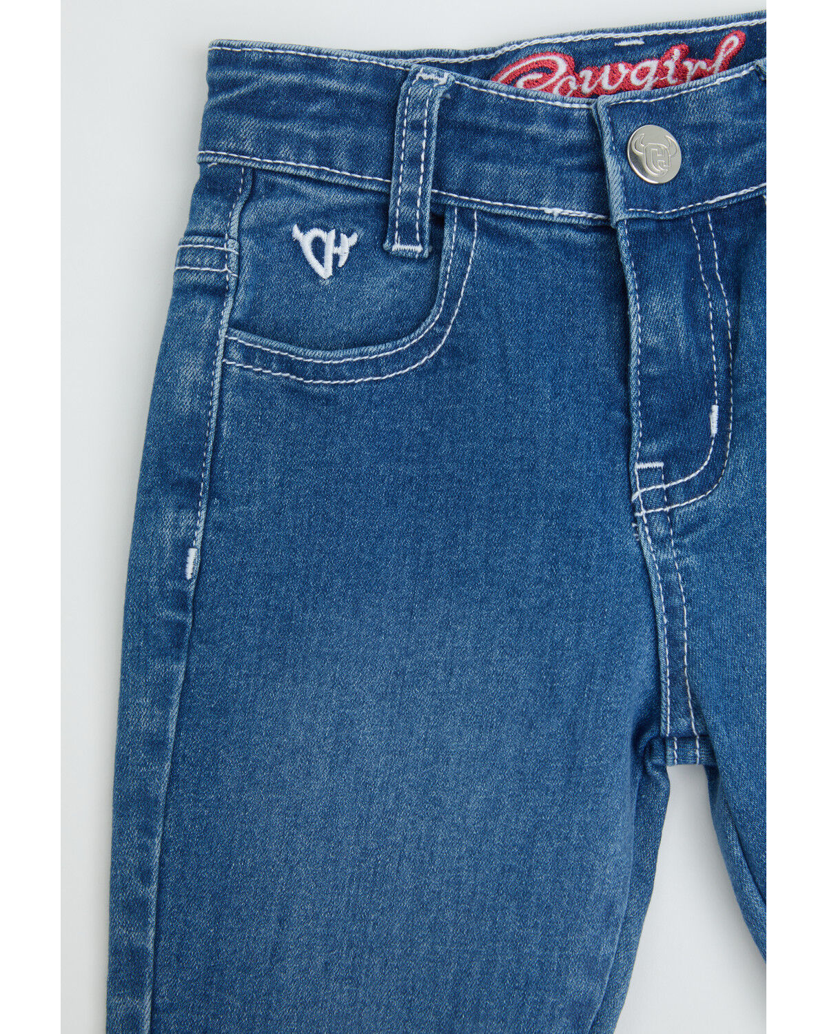 Image #2 - Cowgirl Hardware Toddler Girls' Cowhide Print Ruffle Stretch Flare Jeans, Multi, hi-res