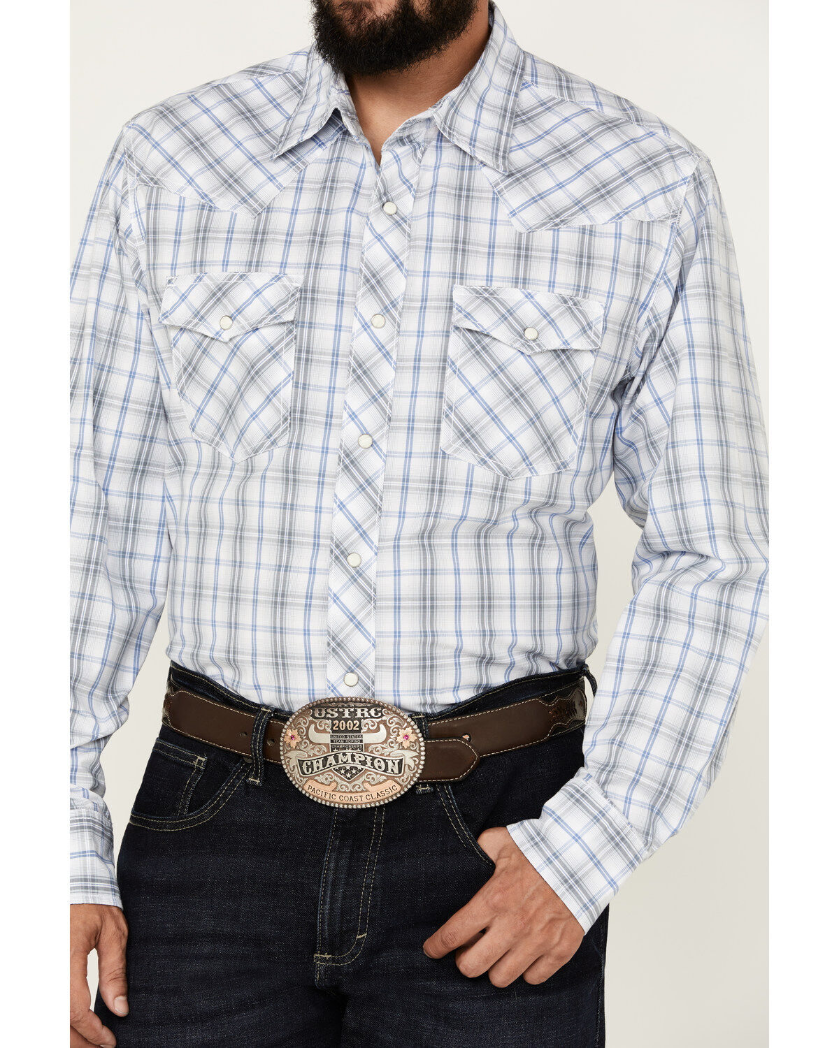 Image #3 - Wrangler 20X Men's Plaid Print Long Sleeve Snap Western Shirt, White, hi-res