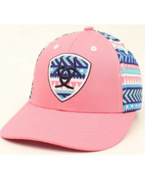 Ariat Girls' Pink Southwestern Stripe Logo Embroidered Ball Cap , Pink, hi-res