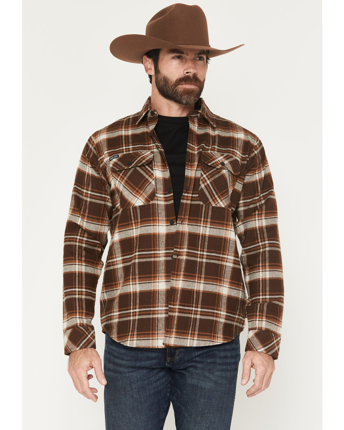 Image #2 - Howitzer Men's Boot Barn Exclusive For Love & Country Plaid Print Long Sleeve Button-Down Flannel Shirt, Brown, hi-res