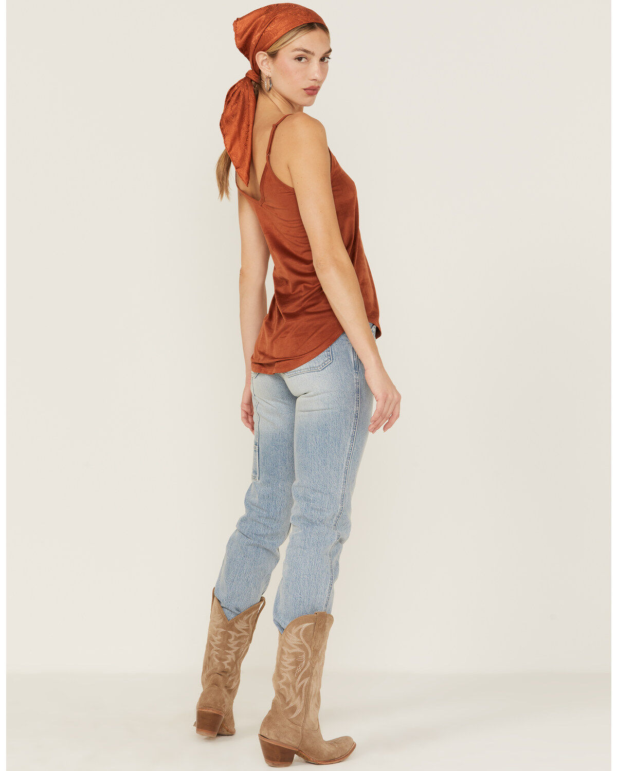 Image #4 - Shyanne Women's Faux Suede Solid Ladder Lace Trim Cami, Rust Copper, hi-res