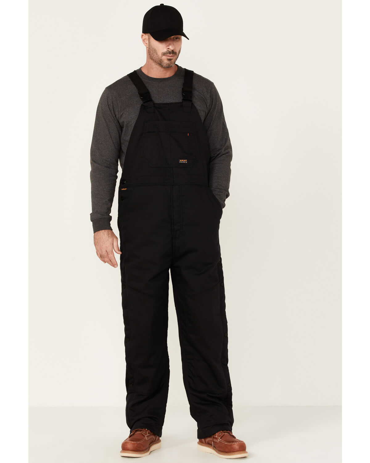 Image #1 - Ariat Rebar Men's Duracanvas Stretch Insulated Work Bib Overalls, Black, hi-res