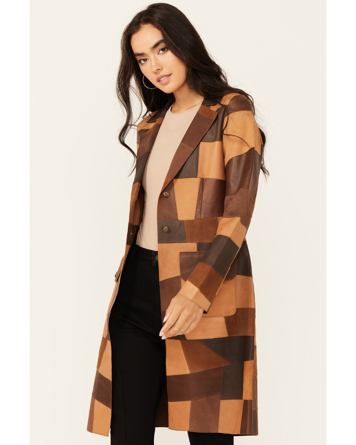 Image #1 - Shyanne Women's Long Patchwork Leather Jacket , , hi-res