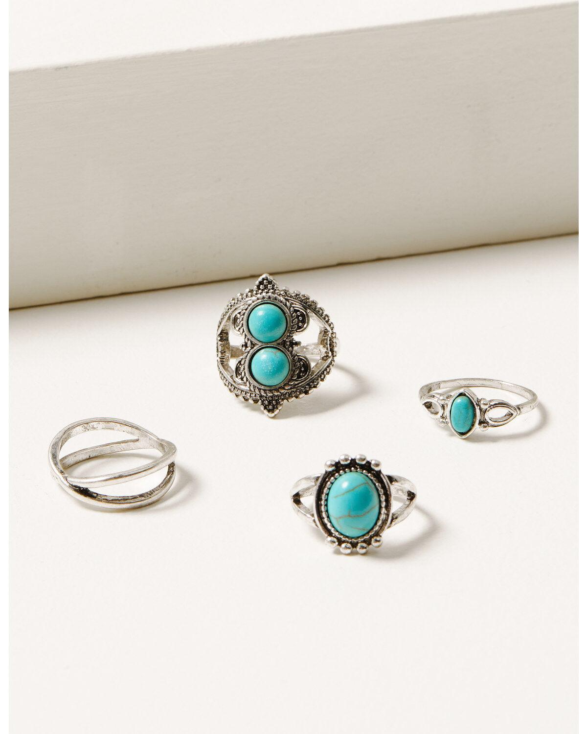 Image #1 - Shyanne Women's 4-piece Silver & Turquoise Statement Ring Set, Silver, hi-res