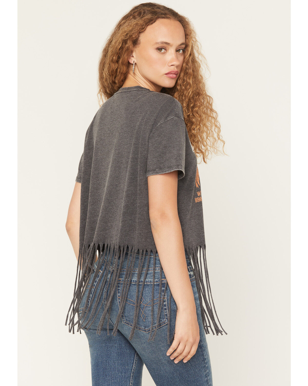 Image #4 - Blended Women's Buckle Up Fringe Short Sleeve Graphic Tee, Charcoal, hi-res