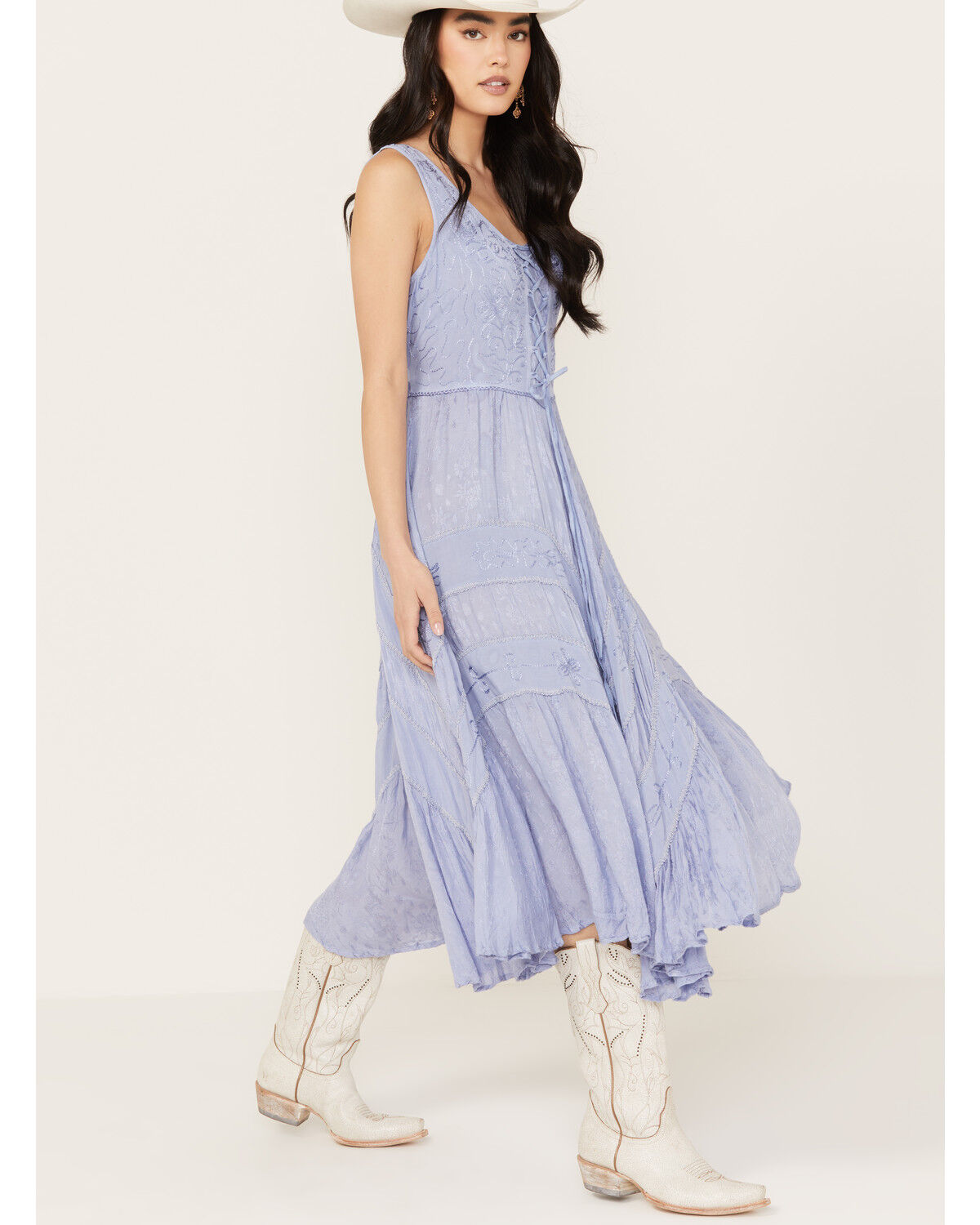 Image #3 - Scully Women's Lace-Up Jacquard Maxi Dress, Light Blue, hi-res