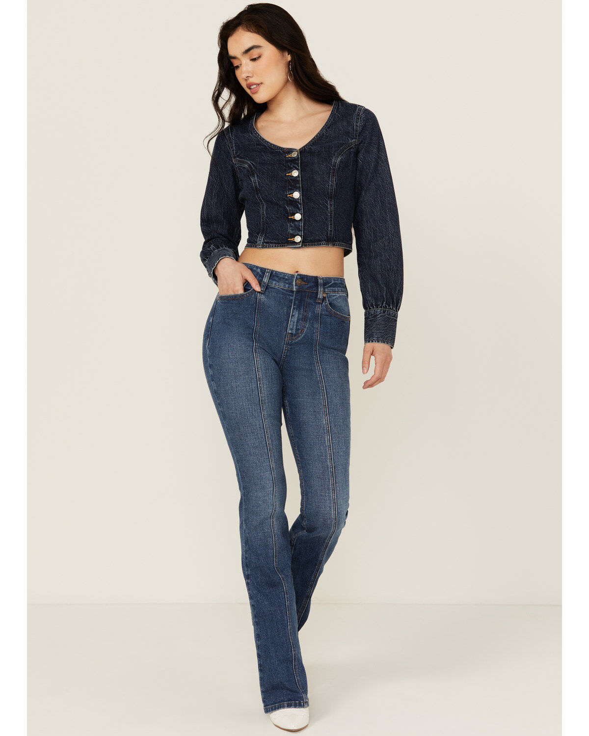 Image #3 - Shyanne Women's Celeste Medium Wash High Rise Seam Bootcut Stretch Denim Jeans, Medium Wash, hi-res