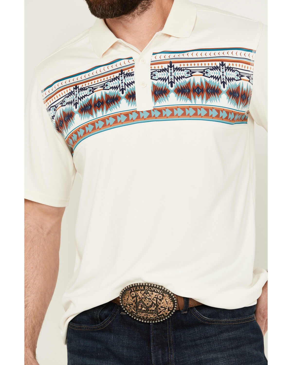 Image #3 - RANK 45® Men's Knao Border Print Short Sleeve Polo Shirt, Ivory, hi-res
