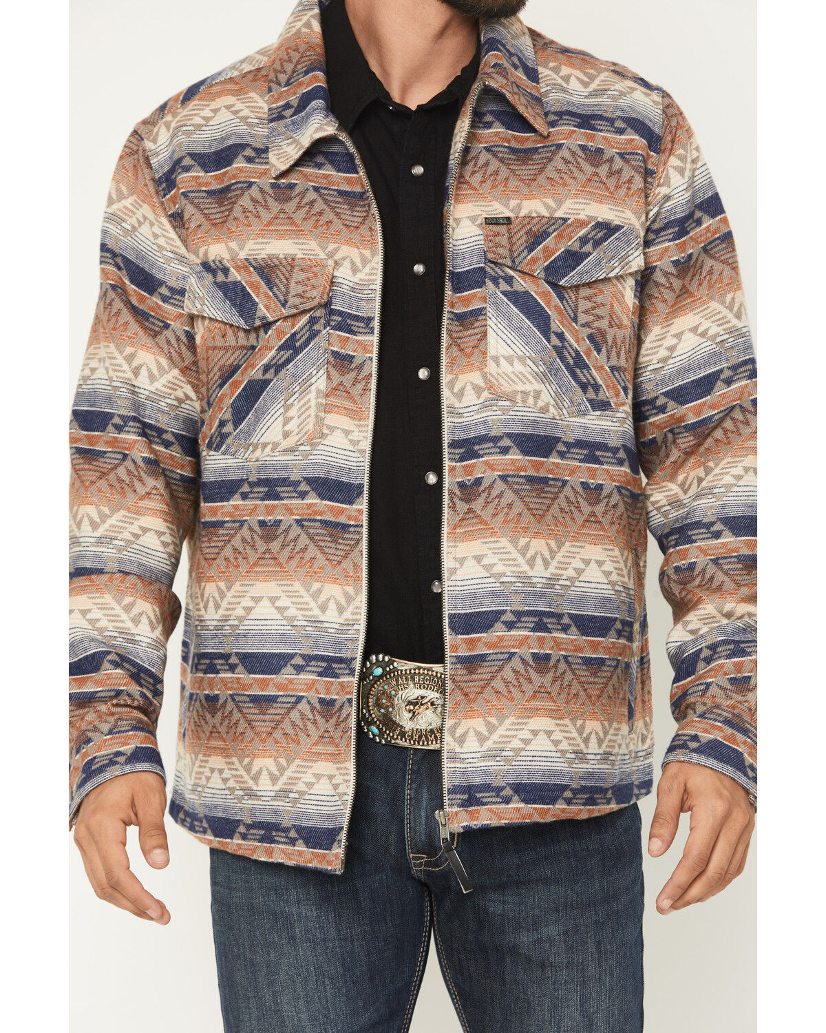 Image #3 - Rock & Roll Denim Men's Southwestern Zip-Up Shirt Jacket, Tan, hi-res